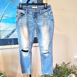 Free People Light Blue Distressed Cropped Jeans Womens Size 26